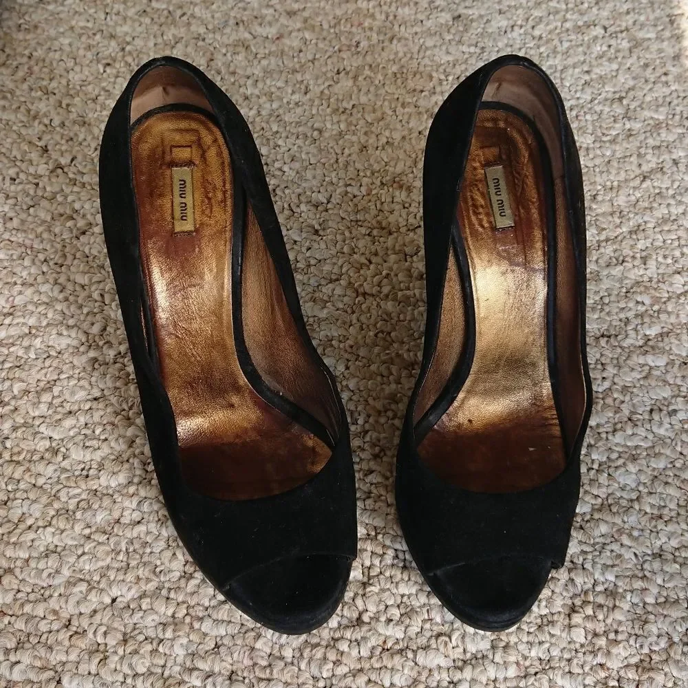 Miu Miu black suede wedges size 6.5